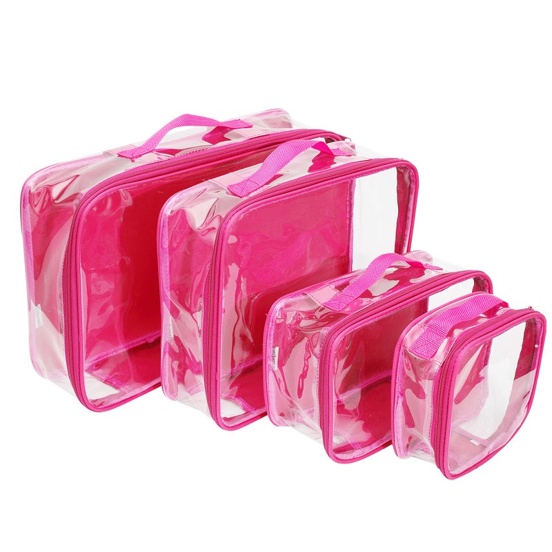 EzPacking Clear Travel Packing Cubes Set of 4 for Carry On (XS, Small, Medium, Large) / See-Through Clothes Organizer Dividers for Suitcase/Transparent Vinyl PVC Cell Pouches for Luggage (Pink) - Image 1